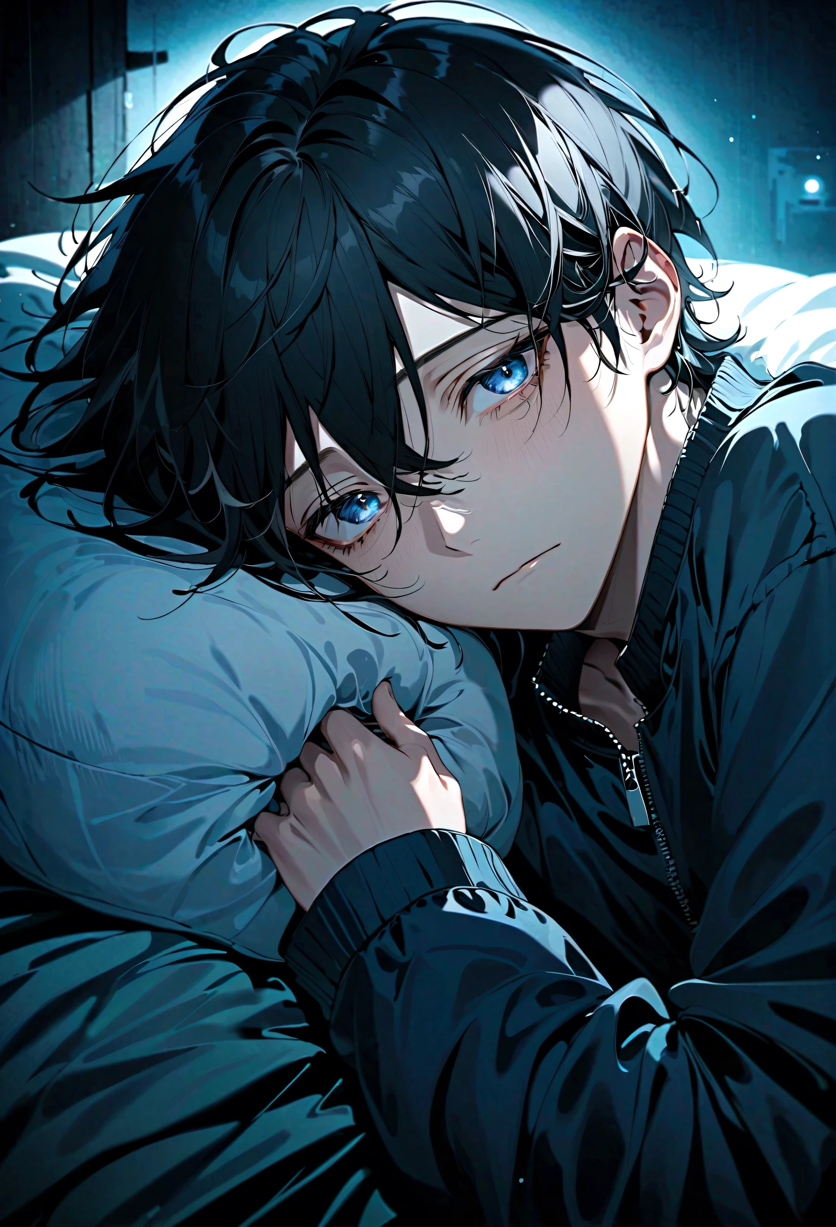 Sleep-deprived young people、Dark Room、20male、Dark circles under the eyes
