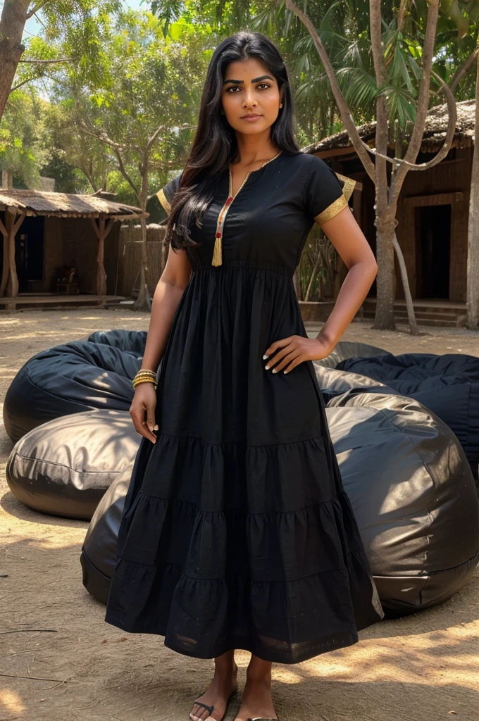 ((best quality)), ((masterpiece)), (detailed), perfect face. Hundreds of telugu village people standing in front of ten robberes in balck dress with bean bags in hands.



