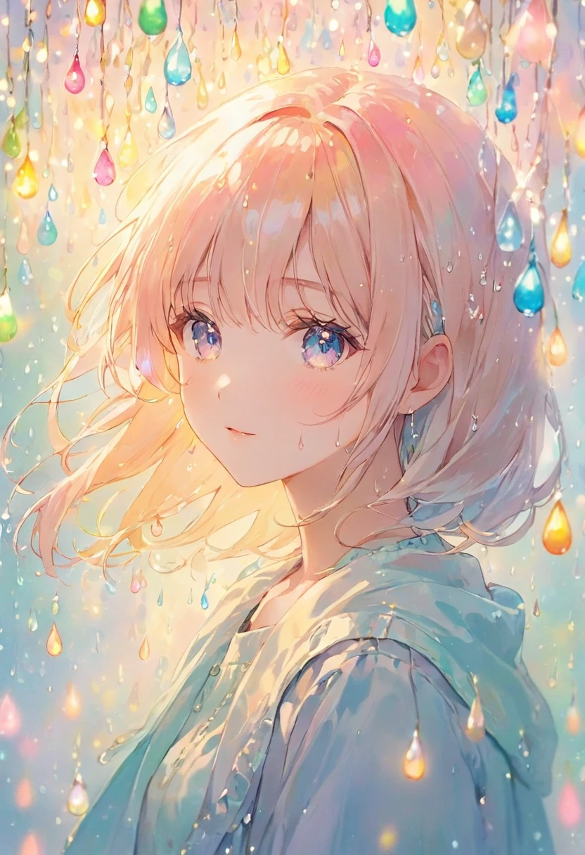 girl, Bright design, pastel colour, Drops of ink, Spring Lights