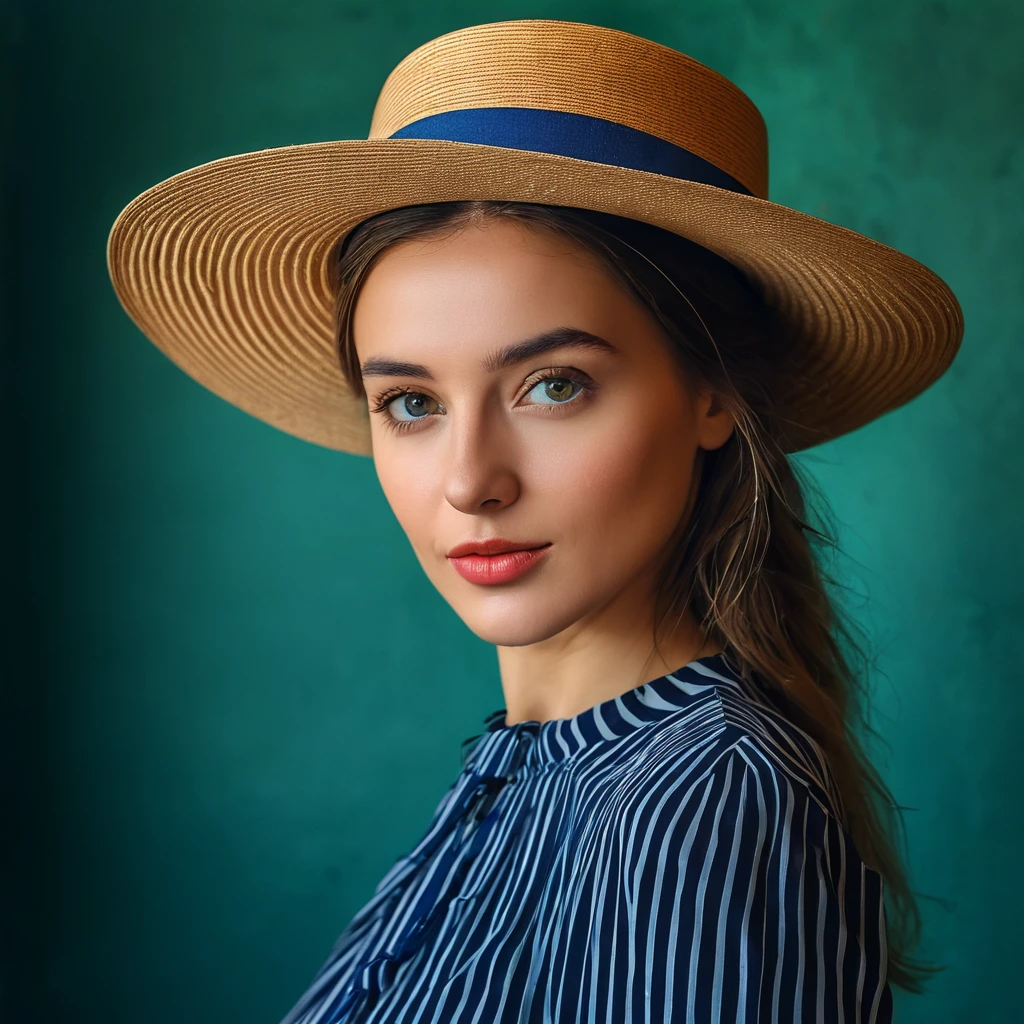 femme arafée dans un chapeau debout dans une pièce avec beaucoup de photos, portrait doux 8 k, Sergueï Zabeline, photographie couleur portrait 4k, par Fiodor Rokotov, Photographie de portrait artistique 8k, Alexeï Egorov, par Irakli Nadar, Superbe portrait, fille française, portrait VFX très détaillé, beau portrait