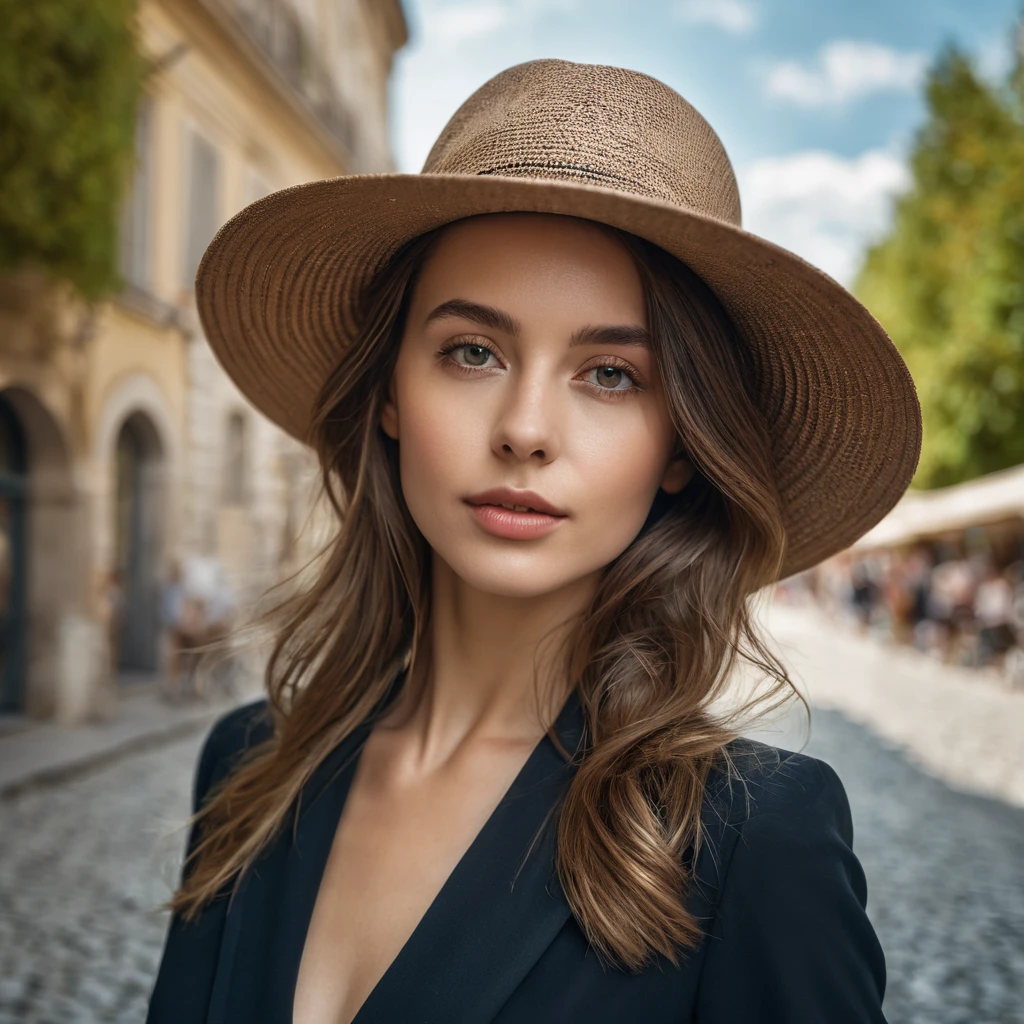 femme arafée dans un chapeau debout dans une pièce avec beaucoup de photos, portrait doux 8 k, Sergueï Zabeline, photographie couleur portrait 4k, par Fiodor Rokotov, Photographie de portrait artistique 8k, Alexeï Egorov, par Irakli Nadar, Superbe portrait, fille française, portrait VFX très détaillé, beau portrait