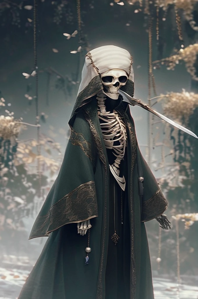 ((Лучшее качество)), ((шедевр)), (подробный), A skeleton with a knife
