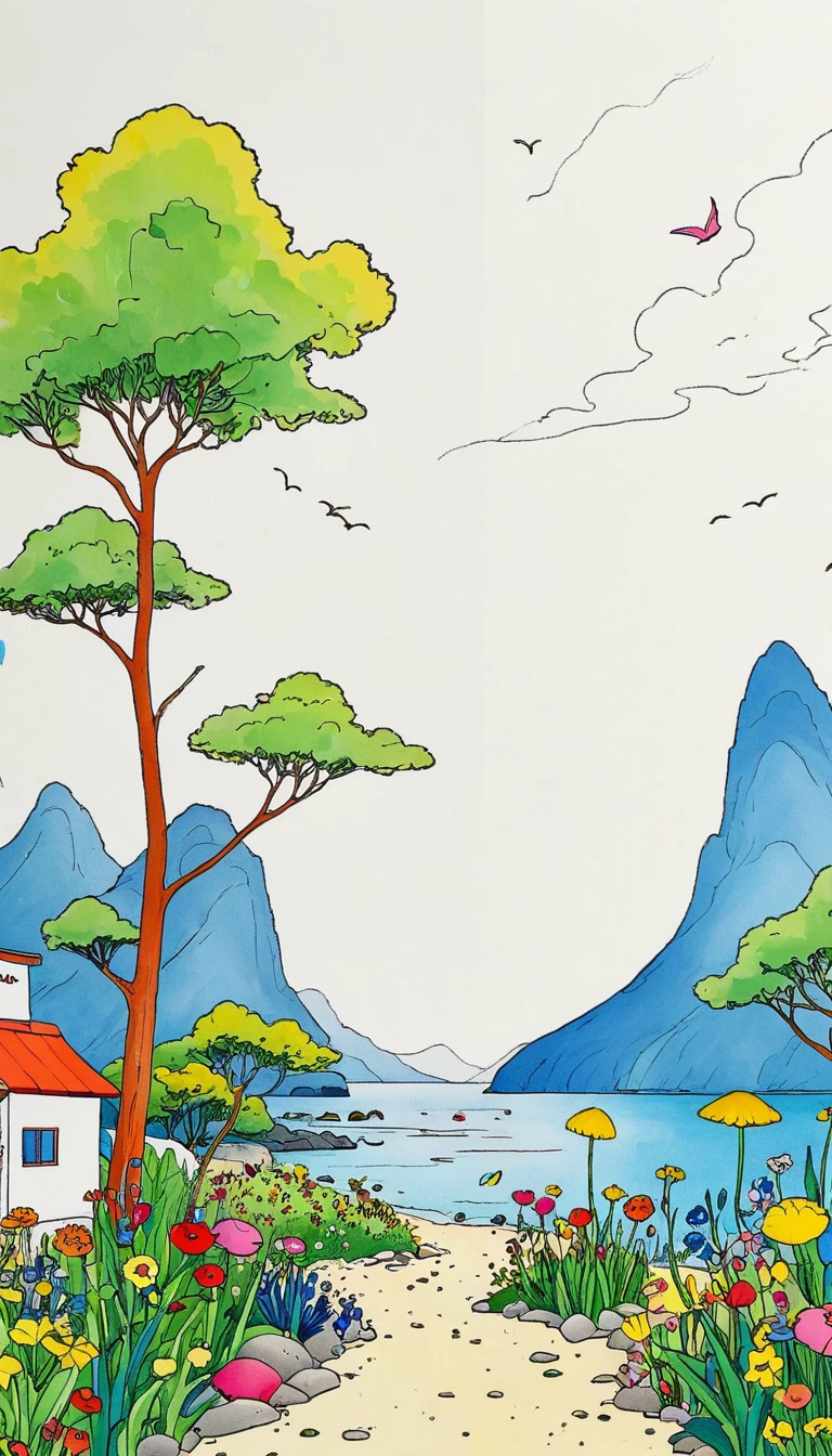 "Dick Ellescas Artist Style" Simple,Minimalism:1.9。illustration、coloring book、自闭症illustration,,creativity
