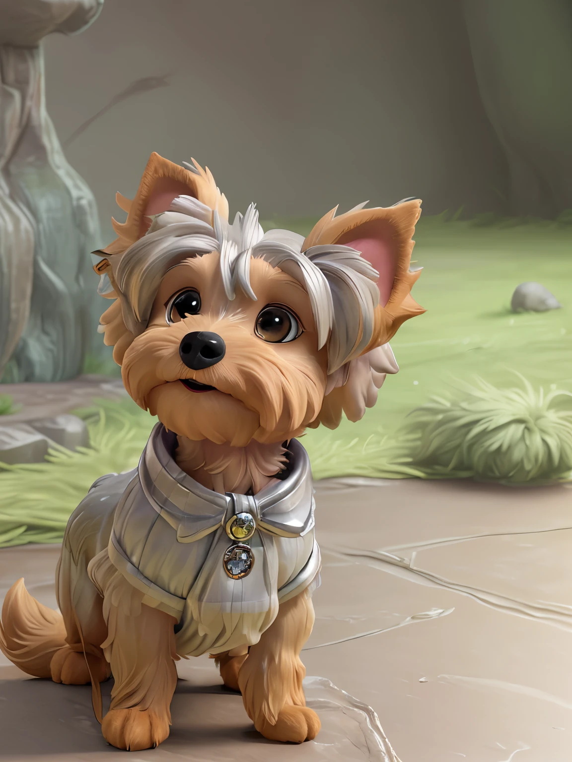 Image Quality,Fantasy Background,A cute Yorkshire terrier puppy,Photography Art,Silver hair