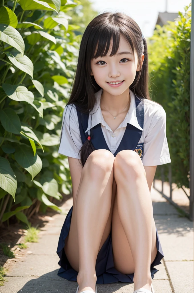 Pure Japanese school girl, outstanding body, beautiful legs, wearing uniform, natural hairstyles, sweet smile, sexual attractive, sitting, refreshing in early summer, 