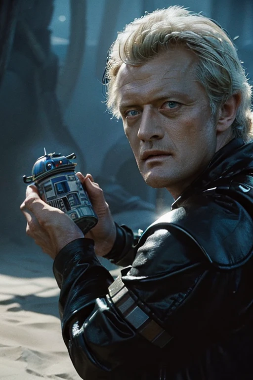 masterpiece, Highest quality, Highly detailed CG Unity 8k wallpaper,(Star Wars-style world), ((whole body)), Rutger Hauer, Bounty Hunter Style, Alien Buddy, Awards, intricate detail realism hdr, Photorealism, Hyperrealism, Ultra-realistic, Dramatic Light, Strong Shadows, Nice views, Written boundary depth