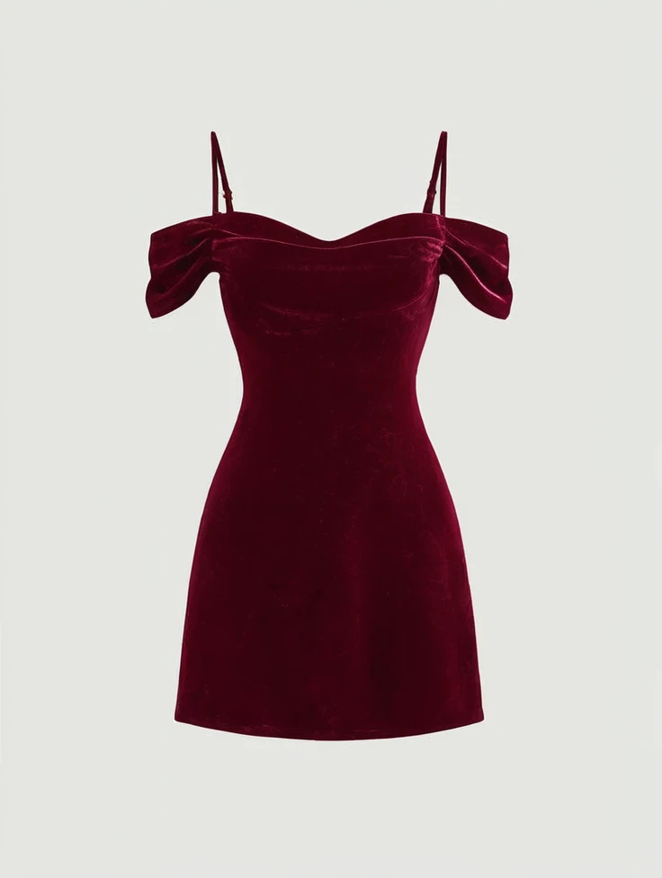 Keeping The Dress In The Picture 
Create A Girl Image In A cherry Red Short Dress Looking Gorgeous, hot and cute. Long Brown straight hair and beautiful onyx eyes standing near a wall.