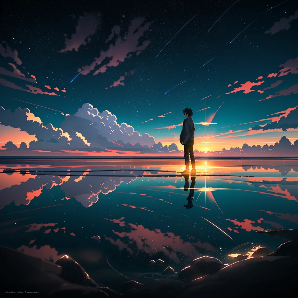 On the beach at night，Anime characters look up at the stars，The image of Cyril Rolandor comes to mind。Set against the backdrop of Makoto Shinkai's cosmic sky，Full of thought and imagination。The gorgeous digital rendering shows Makoto Shinkai's unique artistic style。Feel the mysterious world written by Makoto Shinkai，2160p HD quality，Effects rendered by octane ratings，Let's absorb it！

Prompt type：Various