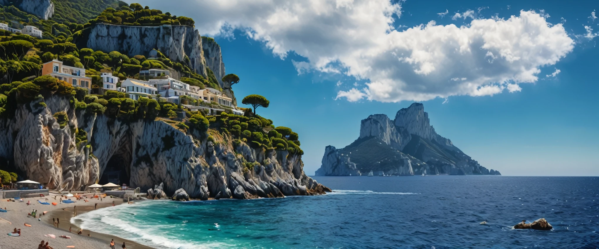 (ultra realistic,32k, masterpiece:1.2),(high detailed skin:1.1),( high quality:1.1), (masterpiece, best quality), best quality, masterpiece, photorealistic, ultrarealistic, professional photograph shot on Canon EOS R6, More detail,)
italy, capri coast, sea, sunny day, summer, sailing boat, clouds on the sky, , hyper detailed, masterpiece, hyper realistic, high quality, sharp, highly detailed in Brooding landscapes, epic scale, German myth, layered symbolic density, pixel art, 32bits,Color Booster,no_humans,beach,Nature