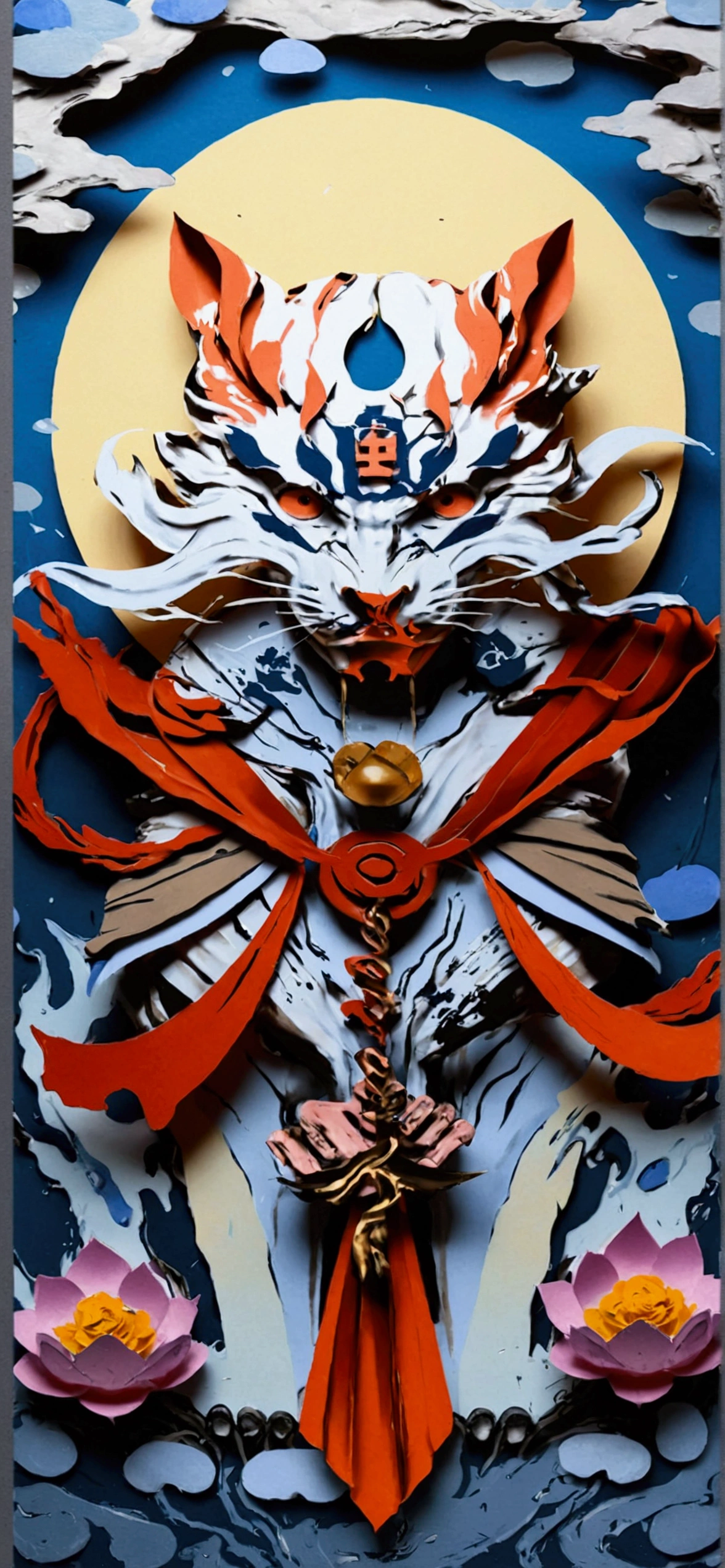 Realistic illustration of Bishamonten　Paper cutting style