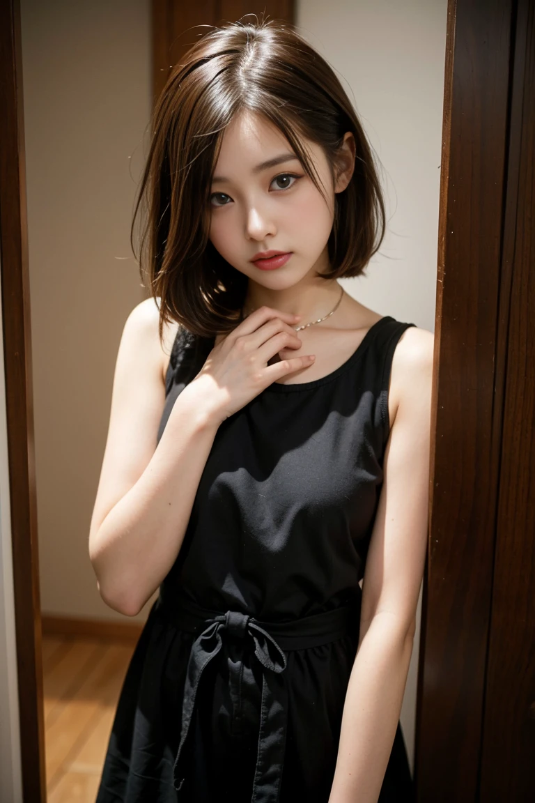 High resolution, masterpiece, Ruka Sarashina, short hair, Black Hair, (alone), One girl, cute, interior, Fine grain, (Iris)