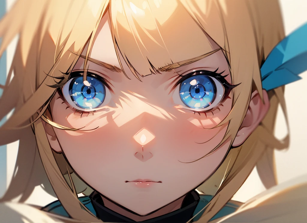 girl、Blonde、Straight face、Front facing、Blue Eyes、