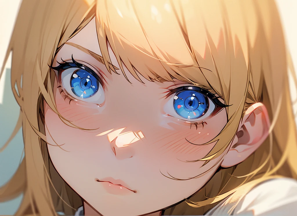 girl、Blonde、Straight face、Front facing、Blue Eyes、