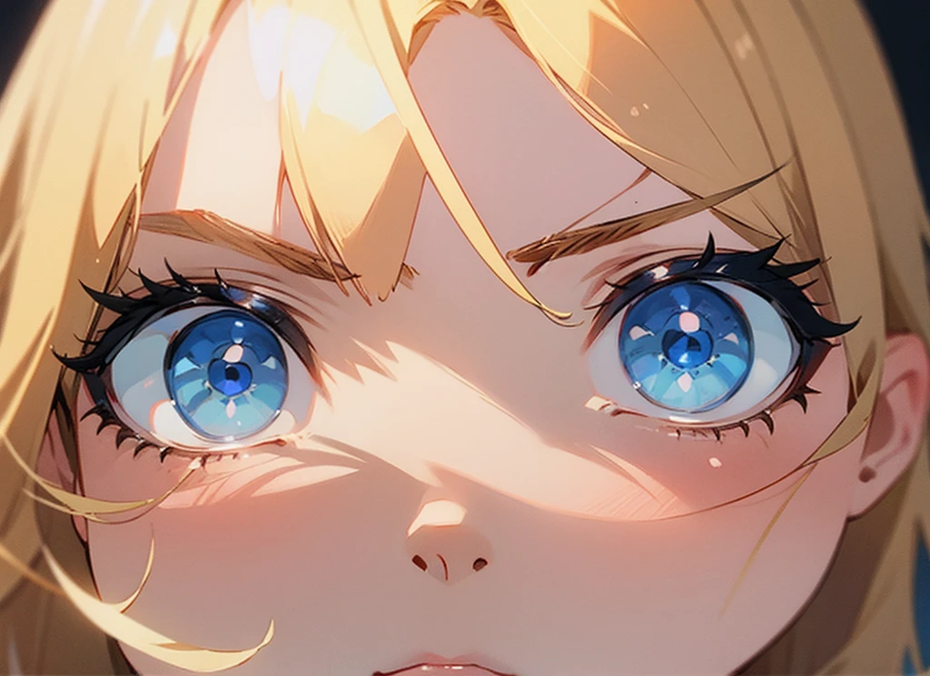 girl、Blonde、Straight face、Front facing、Blue Eyes、