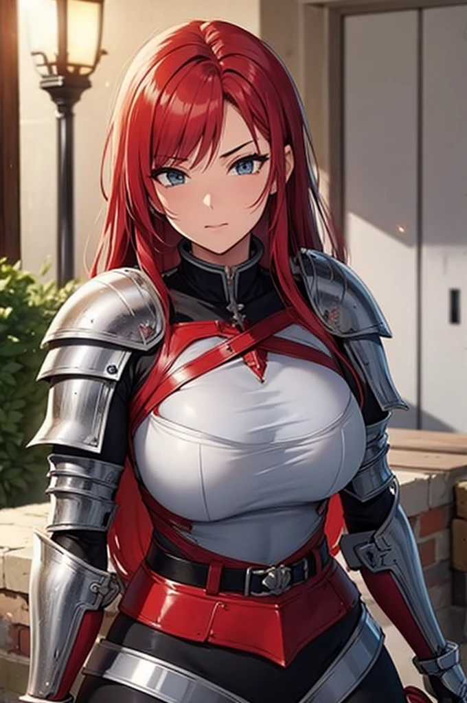 Cool red-haired busty female knight