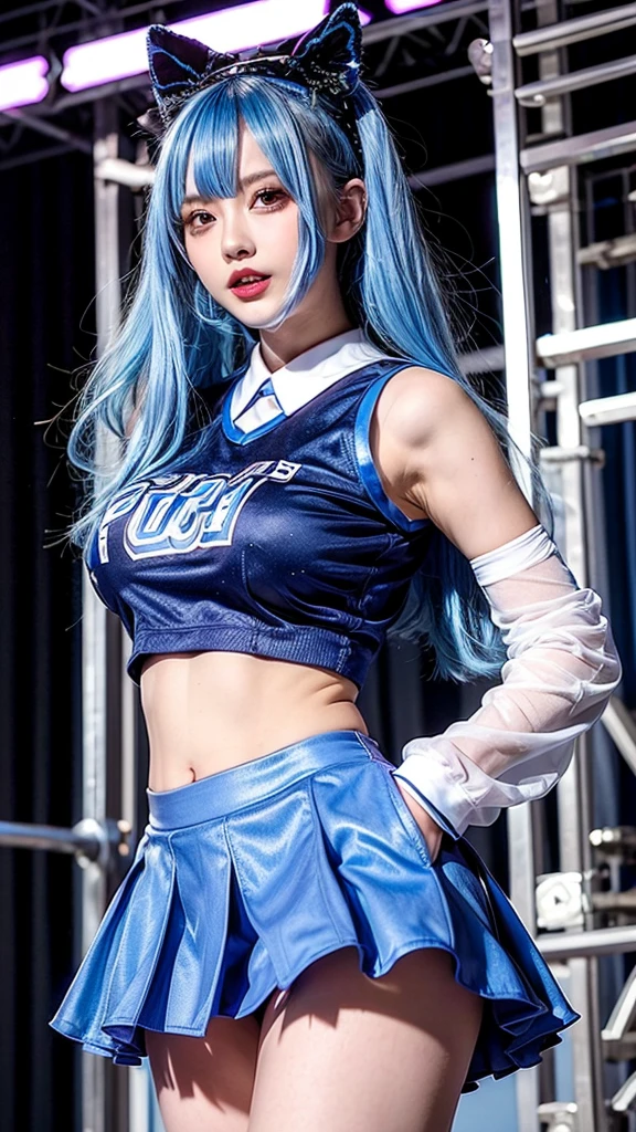 See-through cheerleader、Big Tits、Transparent nipples、Sheer skirt、Cheerleader、stage、Blue Hair