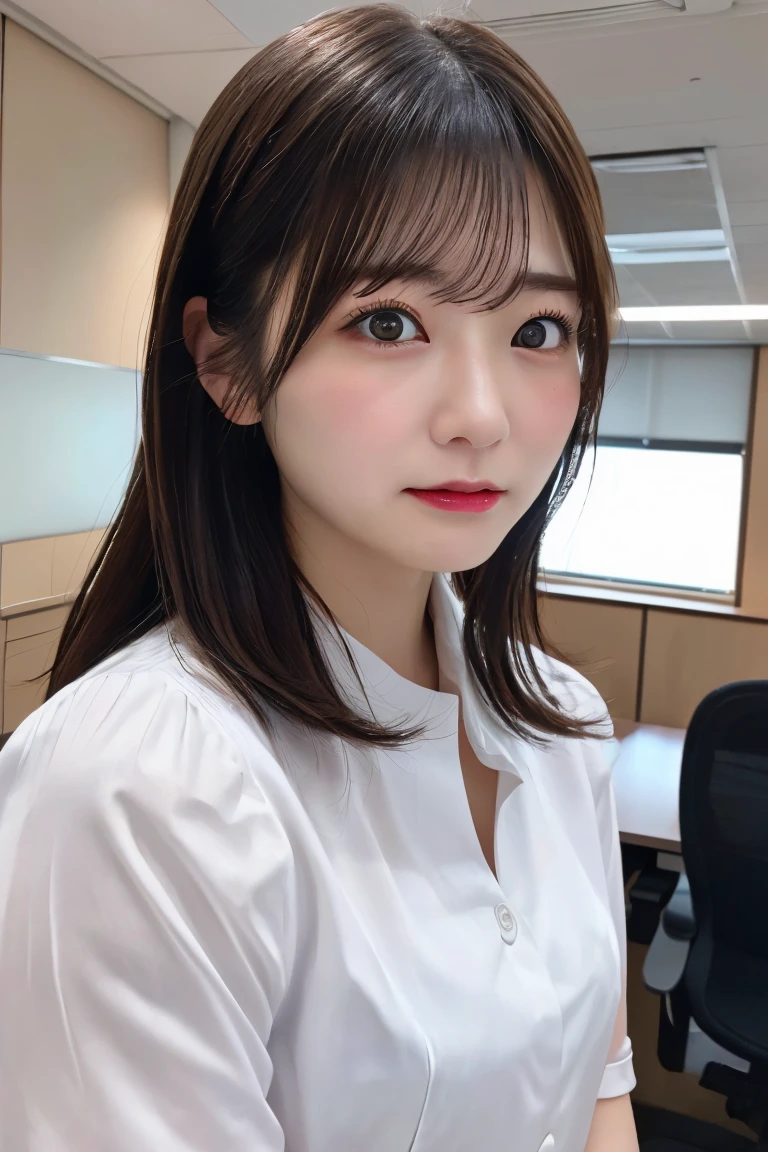 (Ultra-detailed、8K、RAW Photos)、alone、(A woman in her 30s wearing a Japanese company uniform)、office、Angry angry facial expression、wrinkles between the eyebrows、Mouth open、Realistic Skin