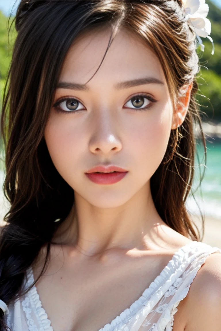 ((highest quality, 8K, Ultra high definition)), ((masterpiece: 1.3)), (Perfect appearance), (Photorealism: 1.6), (Close-up of Japanese mature woman&#39;s nose), (60 years old, Japanese mature woman smiles), (Face looking up), (Blurred Background: 1.8), ((A close-up of a woman&#39;s face in the center of the screen: 1.6)), ((Realistic skin texture)), (Fine wrinkles all over the skin, Dull skin, Unmoisturized skin, Wrinkles around the eyes, double eyelid, Lower eyelid tear trough, Crying Mole, Dimples), Gentle expression, (Smiling with the corners of his mouth turned up: 1.4), (Short bangs), (Long hair with curled ends), (Messy Hair), (Close-up of nose: 1.8), (Angle from the legs: 1.4),