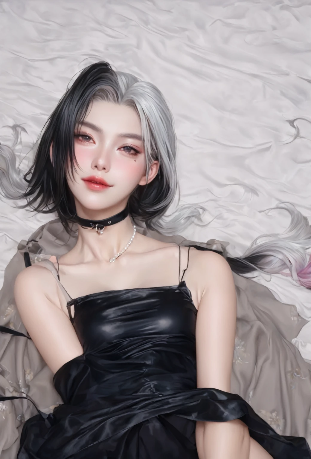 1 girl,Silver short hair,Beautiful facial features,Exquisite makeup,small freckles,Pearl Necklace,Black suspender skirt,Shoulder,White hair on arms、Close-up of miss wearing white mask, Beautiful character painting, Gu Weiss, Gurwitz-style artwork, White-haired god, author:Yang Jie, Epic and beautiful character art, Stunning character art, author:Fan Qi, by Wuzhun Shifan, pixiv Art Street Guviz, Single ponytail, insult, High Ponytail, Tall and big, Long legs, (Sleeveless lace shirt), (shorts), (Striped )), ((Striped )), Walk, elegant, dignified, miss, Beautiful curves, sweet smile, Strong sense of detail and layering, color丰富绚丽, Has a unique texture, rich and colorful, color, vivid, Design Art, 16K, Very detailed, {{illustration}}, {Extremely refined}, {Exquisite surface treatment}, Very detailed, Delicate and shining eyes, {{Light}}, 极致Light效果, Model: realism, CFG size: 12, Laura: Bright texture (1.35), high quality, masterpiece, Exquisite facial features, Delicate hair depiction, Detailed depiction of the eyes, masterpiece, best quality, Light線追蹤, Extremely detailed CG unified 8k wallpaper, masterpiece, best quality, (1 girl), 完美miss身材, (((tight white t shirt))), beautiful eyes, (Delicate face), Black short hair, Tie your hair up, Light blue hairpin, Black silk frame glasses, in class, (White skin), (Optimal Lighting), (Super intricate details), 4K Unified, (Very detailed CG), Showing off her white legs, , Hot Pants, shorts,性感Long legs, Thin waist, Sweat is running down my waist, Showing belly, Extremely detailed depiction, Pink Hair, Asymmetrical bangs, Transparent clothes, Hands on thighs, 把目Light移開, 8k resolution, Raise an eyebrow, Shiny hair, flower head, Wristband, bandage,leather