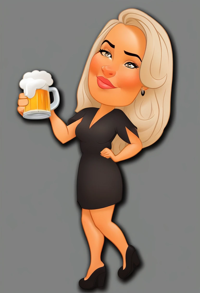 cartoon woman holding a beer mug and a glass of beer, in cartoon style, cartoon style, caricature illustration, cel shaded!!!, chibi, cartoon style illustration, cute woman, caricature, cartoon art style, holding a beer!!, shaded cel:15, cartoon, blonde, professional illustration, blonde women, blonde woman, 8k