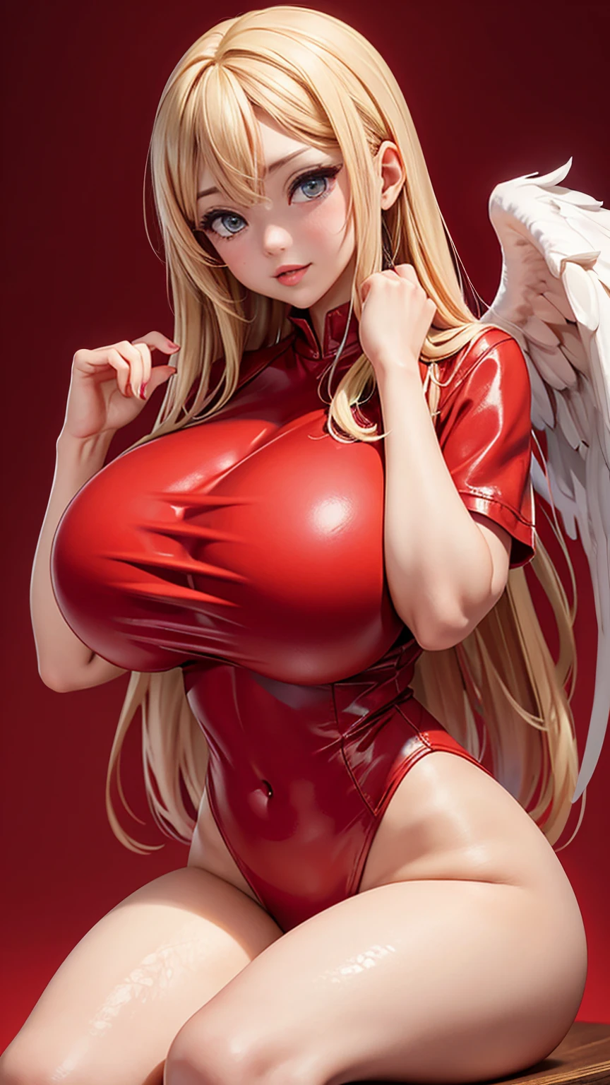 Woman、red_background、(big_breasts:1.5)、angel