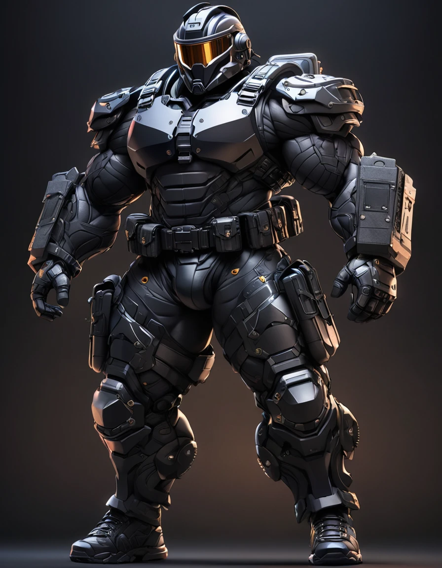 High-resolution anime digital art, Masterpiece, Man Big Body, Wearing FBI Uniform, wear Black Riot Helmet, muscular body, walking, Full Body, intricate, tactical gear, hyper detailed, sharp focus, physically-based rendering, (black background:1.1)