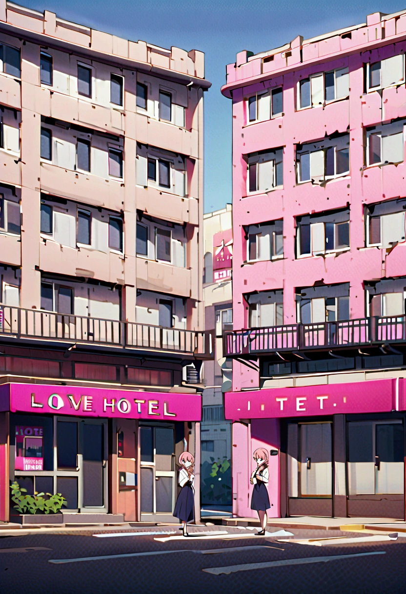Pink Haired Girl、In front of the love hotel