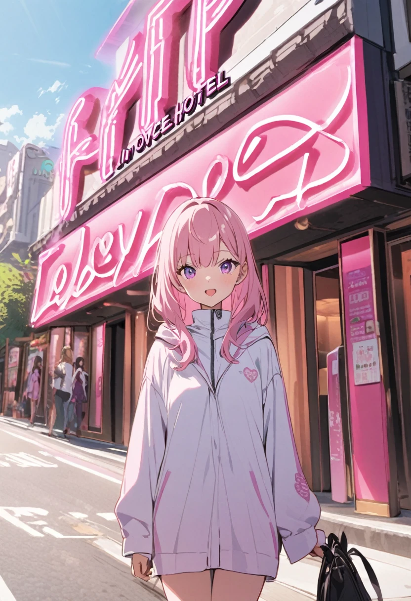 Pink Haired Girl、In front of the love hotel