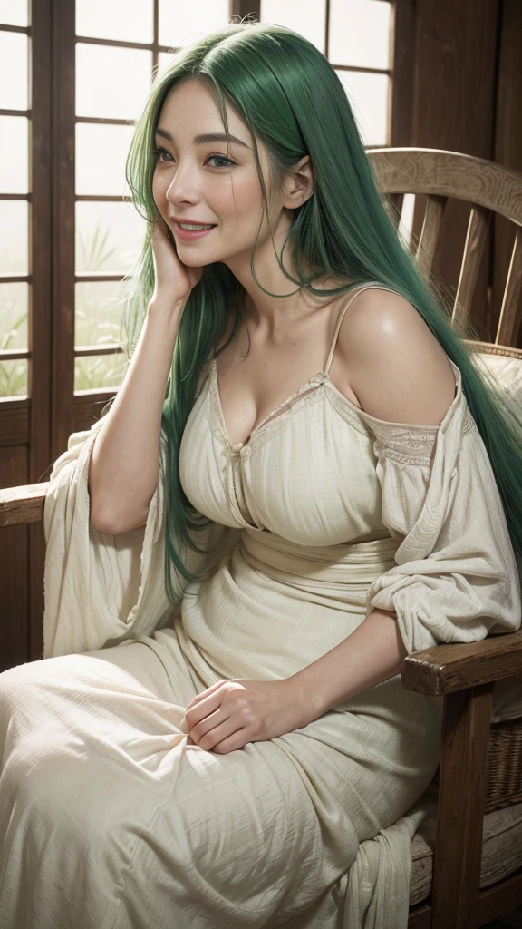 Irish woman, anime, cute, beautiful, high quality, night, 8k, long waist length light pale purple hair, green eyes, red lips, eyelashes, (blue) blouse, (white) salso skirt, high neckline, off the shoulder sleeves, pregnant