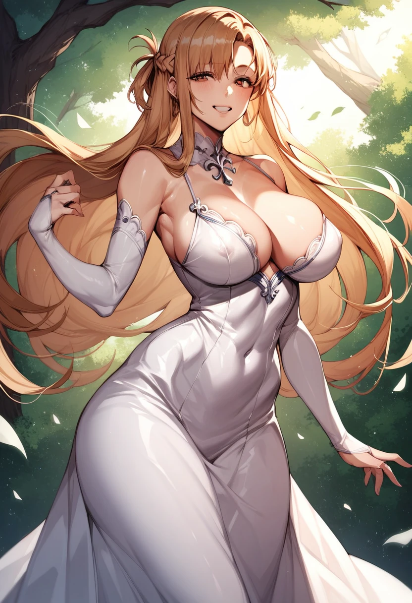 masterpiece, best quality, SimplePositiveXLv2, yuuki asuna, 1girl, solo, long hair, breasts, large breast, curvy, Dress