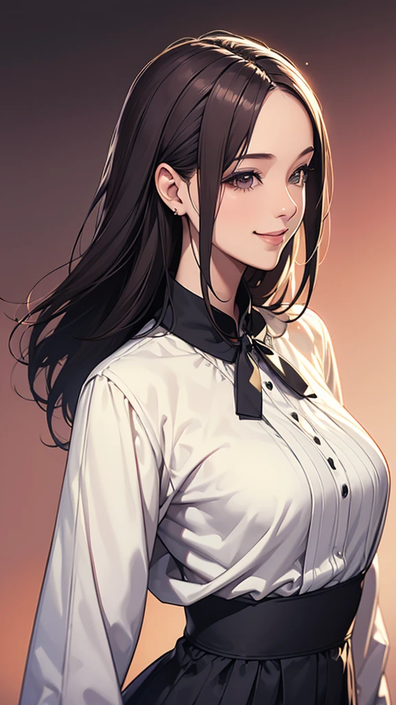 woman,smile,gratitude,Delighted,blouse,(Facing forward),(slender)Blurred background,(masterpiece、Highest quality)、Best details,slender