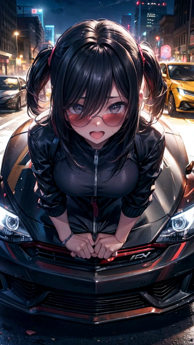One Woman Car sex Big Butt Feeling face Inside the car at night Girls who love sex Happy face sunglasses Blushing and embarrassed Outdoor Exposure sports car Thong Climb on the hood of a car Camaro