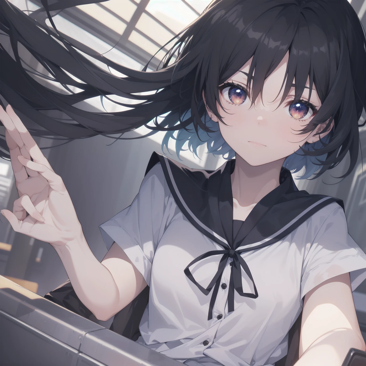ultra-absurdres-Top quality by artist God, ultra-detailed, high resolution, anime moe artstyle, best anime 8k konachan wallpaper, pixiv contest winner, pool:2810, perfect anatomy,break, 1girl, (Please draw a girl walking sleepily to school alone. )break,(Solo,little female, -yeld:1.Full limbs, complete fingers,a junior hihort hair), short cut, flat chest, , small butt, small black eyes, beautiful detailed eyes, well-proportioned iris and pupils, expressive eyes, highres detailed hair, soft expression, salor school_uniform, sailor collar, serahuku, bow, pleated skirt,(Detailed Lighting), (Detailed background), in the School commute route. break,super detailed skin, Best cinematic lighting powered by famous artist, 8k,beauty illustration,photoshop_(medium),very aesthetic,break,((artist:mizuki_makoto )), artist:clamp ,artist:carnelian ,artist:kantoku ,
