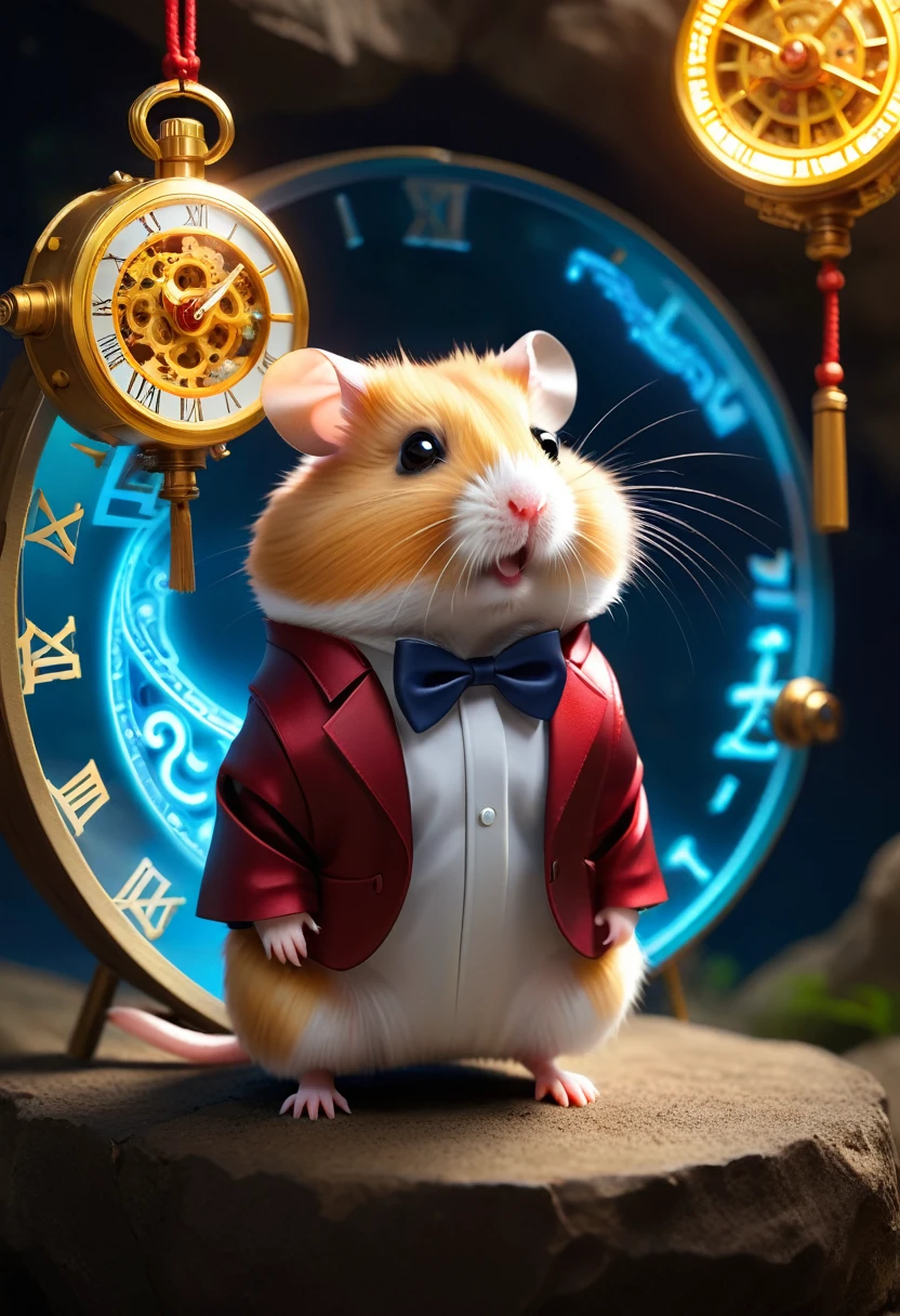 (future hamster:1.5),Hamster from the distant future wear a tie,There is a cute hamster。Hamsters are short and strong,The fur is very smooth,Have a pair of smart and curious eyes。Hamsters live in an era of rapid development of smart data,Hamsters face unprecedented challenges every day。 One day,Hamster accidentally breaks into mysterious cave,All kinds of high-tech equipment are available。Machine near hamster,Suddenly a light flashed,Hamster is transported to a world full of futuristic technology。 In this world,An encounter between ethereal artwork and ancient manuscriptysterious algorithms and delicate calligraphy strokes connect the past and the future。A huge clock is suspended in mid-air,gear exposed,Demonstrating the complexity of AI decision-making。Floating data ball flashes in the background,Hints at the ubiquity of big data and its relevance to personal privacy。 In this world,There is a group of people from different fields、Hamsters on different backgrounds。future hamster's's facial features are intricately drawn,to emphasize: future hamster: Humans in an automated world。The hamster also saw himself,The eyes of the future hamster are shining with determination,future hamster'The nose smells something new,future hamster'Beards dance to the rhythm of the future。