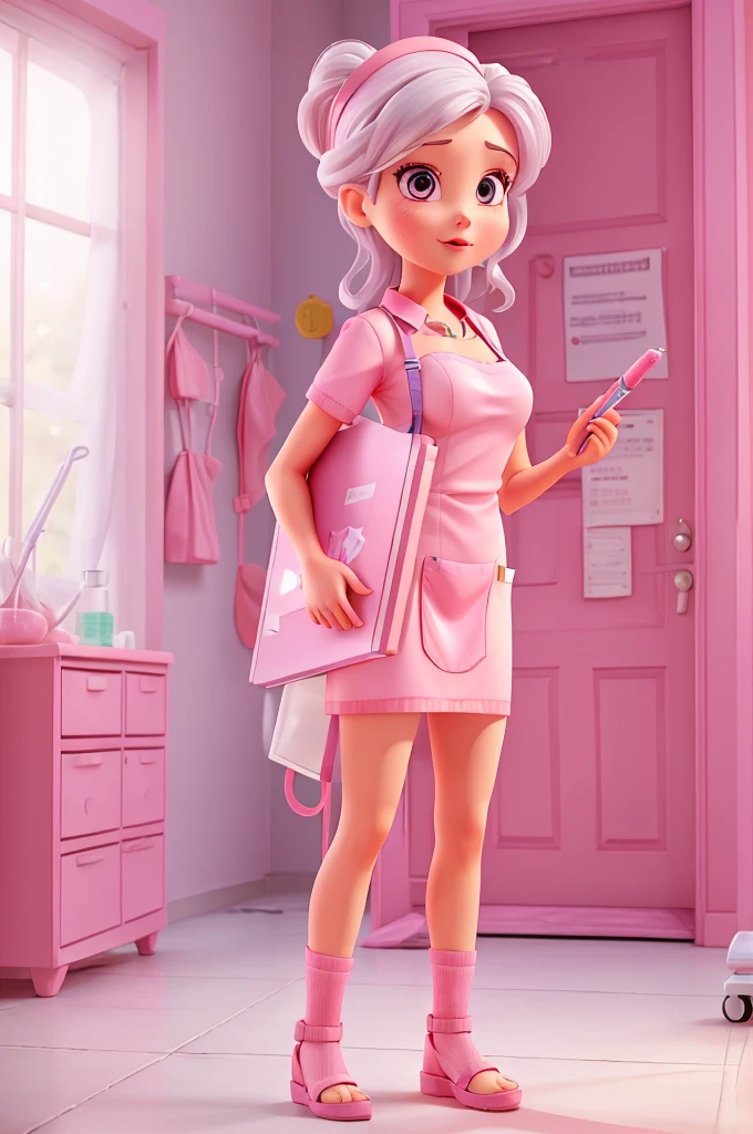 1girl, blonde hair, long hair, cyan ribbon, ponytail, blue eyes, ((pink dress)), puffy sleeves, white tube socks, no shoes, smug, sitting, leaning forward, indoors, couch, ((with a big ????)), (ballsack), (steaming coming from her cock),