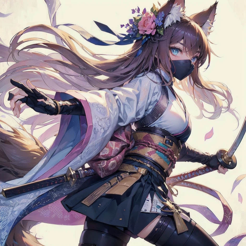 masterpiece, (textured skin), best quality, gorgeous beautiful girl, (a female
cat ears,cat tail),ninja,detailed clothes,large breasts,narrow waist,, (beautiful face), cinematic lighting, (fantasy anime art ),