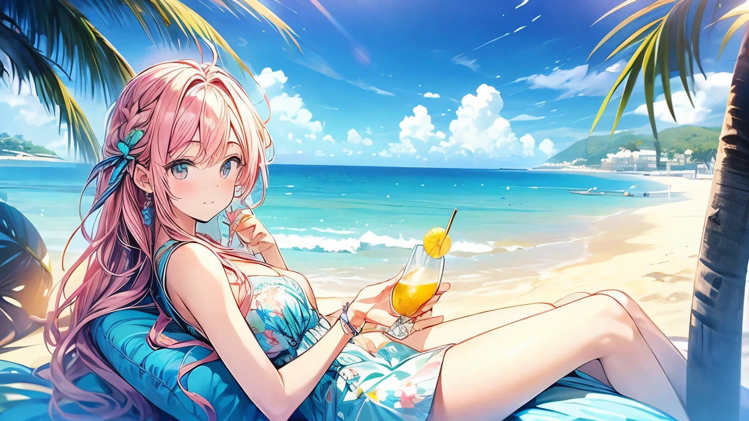 ((Highest quality)), ((masterpiece)), (detailed),beach sunset relax