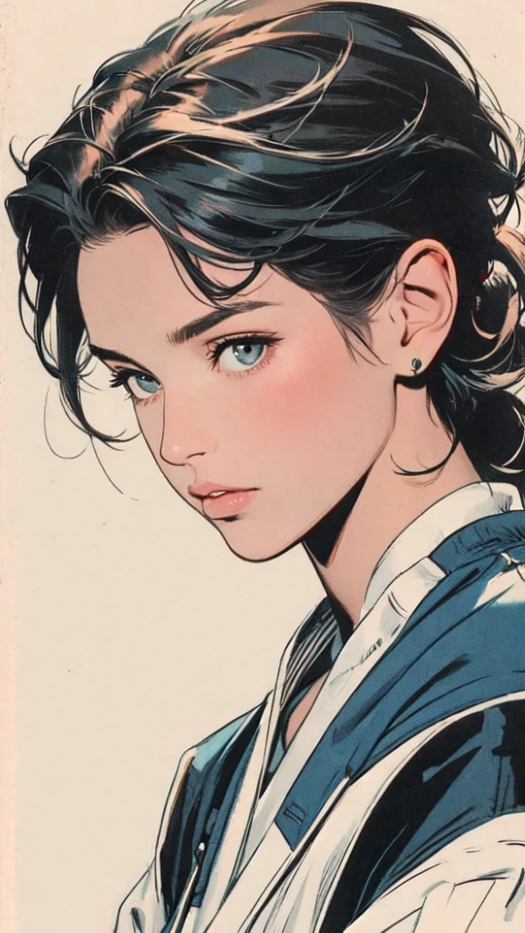 Half-body, no cut parts, White background, a girl who is a chef, masterpiece,extremely beautiful woman,Excellent sense,(((perfect very white background))),American Comics,(((The Perfect One Woman))),(((one person))),colorful,Highly detailed perfect upper body,highly detailed face,near future,SF,