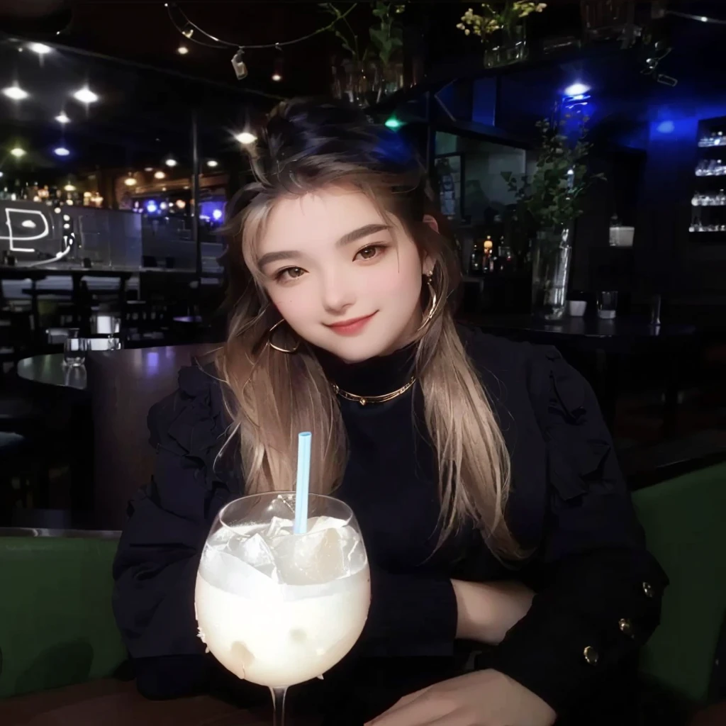 woman sitting at a table with a drink in a glass, with a drink, profile image, 1614572159, profile photo, profile pic, sitting in a cafe, profile picture, professional picture, in a bar