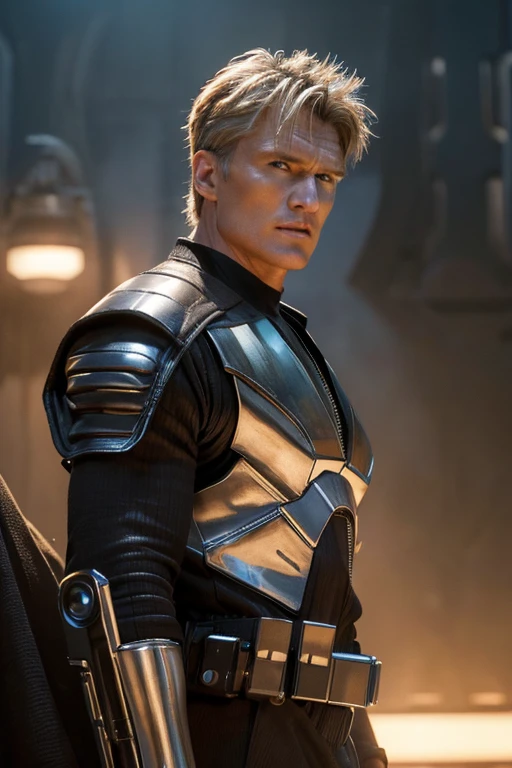 masterpiece, Highest quality, Highly detailed CG Unity 8k wallpaper,(Star Wars-style world), ((whole body)), Dolph Lundgren, Bounty Hunter Style, Alien Buddy, Awards, intricate detail realism hdr, Photorealism, Hyperrealism, Ultra-realistic, Dramatic Light, Strong Shadows, Nice views, Written boundary depth