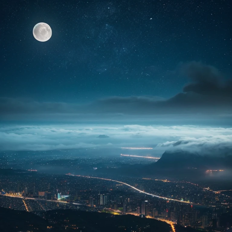 Fantastically calming、There is a hazy moon in the night sky。