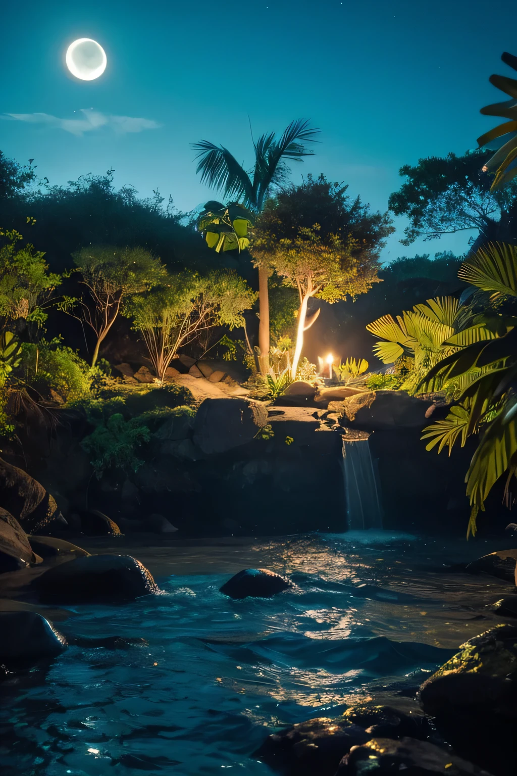 jungle natives fire night moon sea