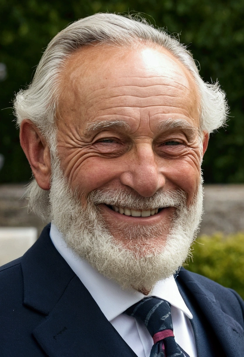 A distinguished old man, Mayor, with a well-trimmed beard, une étincelle dans les yeux et un gentil sourire.
