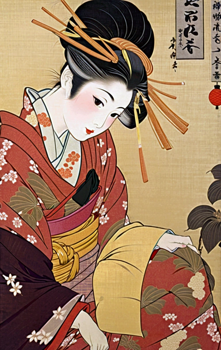 Close up portrait of woman in kimono dress holding fan, Utamaro kitagawa style, by Keisai Requirements, by Kano Masanobu, Yukinobu Hoshino, by 北川Utamaro, Utamaro, by Torii Kiyonaga, by Kazumasa Miyagawa