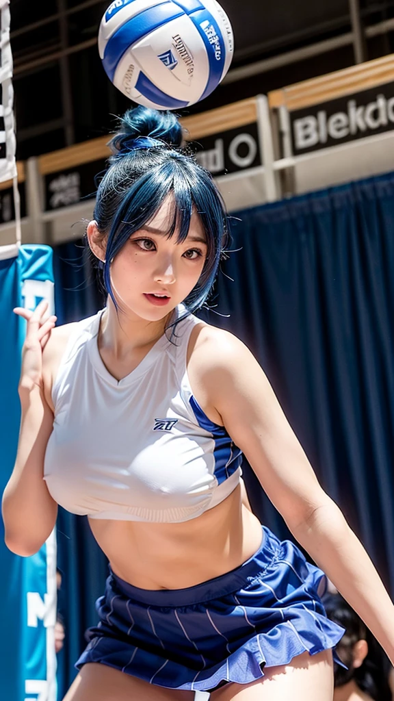 透け透けなvolleyball、Big Tits、Transparent nipples、Sheer skirt、volleyball、stage、Blue Hair