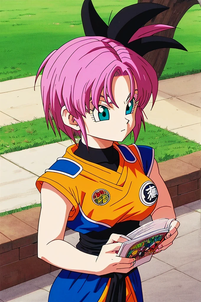 Highest quality、masterpiece、Akira Toriyama、Dragon Ball Style、Chrono Trigger、Deformation、An illustration、girl、Pink Hair、short hair、Blue-green eyes