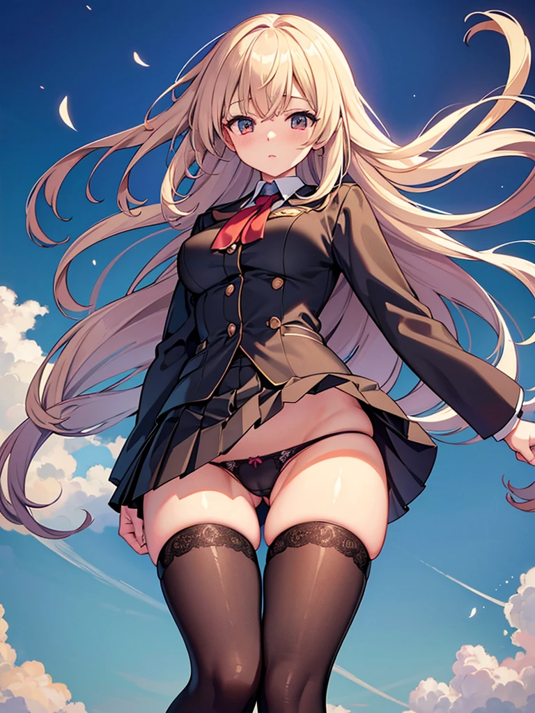 thighs thighs thighs thighs、(the Extremely Detailed CG Unity 8K Wallpapers,masutepiece, Best Quality, Ultra-detailed),Commuting to school,Unexpectedly strong wind blows, Panty Shot.from below,Skirt fluttering,turned around, panties, 