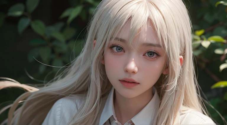 (Long Hair, bangs, Platinum Blonde Hair:1.2),(Wear a cardigan over a collared shirt:1.2),1 girl,Japanese,21 years old,(Small breasts:1.3),(Highest quality,masterpiece:1.3,超A high resolution,),(Ultra-detailed,Caustics),(Photorealistic:1.4,RAW shooting,)Ultra-Realistic Capture,Very detailed,High resolution 16K human skin close-up。 Natural skin texture、,Pores、、It needs to be detailed enough to be easily identifiable。 Skin should be even-toned and healthy looking。 Use natural light and colour, Sad expression, Looking at the camera, Perfect dynamic composition, Outdoor