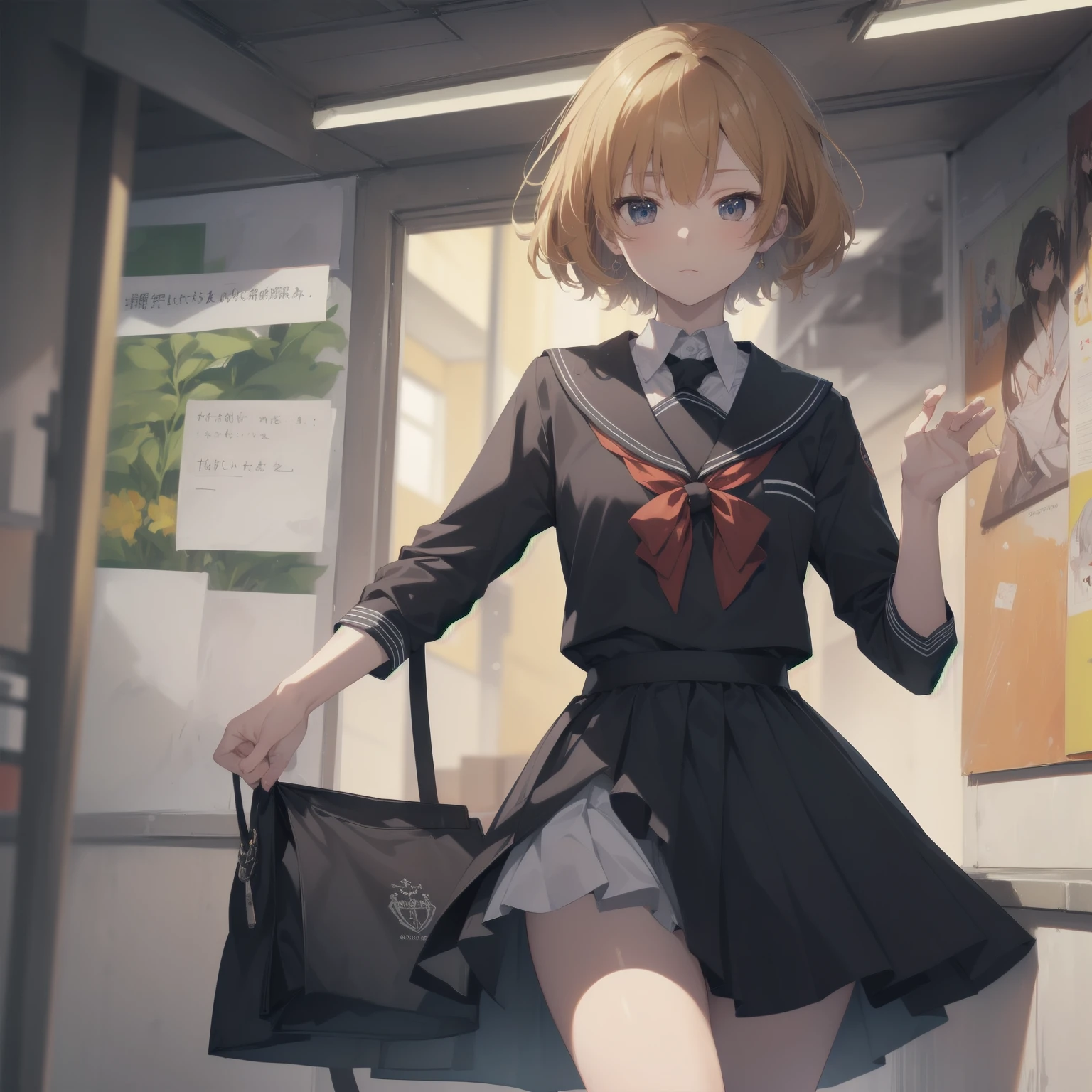 ultra-absurdres-Top quality by artist God, ultra-detailed, high resolution, anime moe artstyle, best anime 8k konachan wallpaper, pixiv contest winner, pool:2810, perfect anatomy,break, 1girl, (Please draw a girl walking sleepily to school alone. )break,(Solo,little female, 13-year-old:1.3),Full limbs, complete fingers,a junior high school student, (very short hair), short cut, flat chest, , small butt, small black eyes, beautiful detailed eyes, well-proportioned iris and pupils, expressive eyes, highres detailed hair, soft expression, salor school_uniform, sailor collar, serahuku, bow, pleated skirt,(Detailed Lighting), (Detailed background), in the School commute route. break,super detailed skin, Best cinematic lighting powered by famous artist, 8k,beauty illustration,photoshop_(medium),very aesthetic,break,((artist:mizuki_makoto )), artist:clamp ,artist:carnelian ,artist:kantoku ,