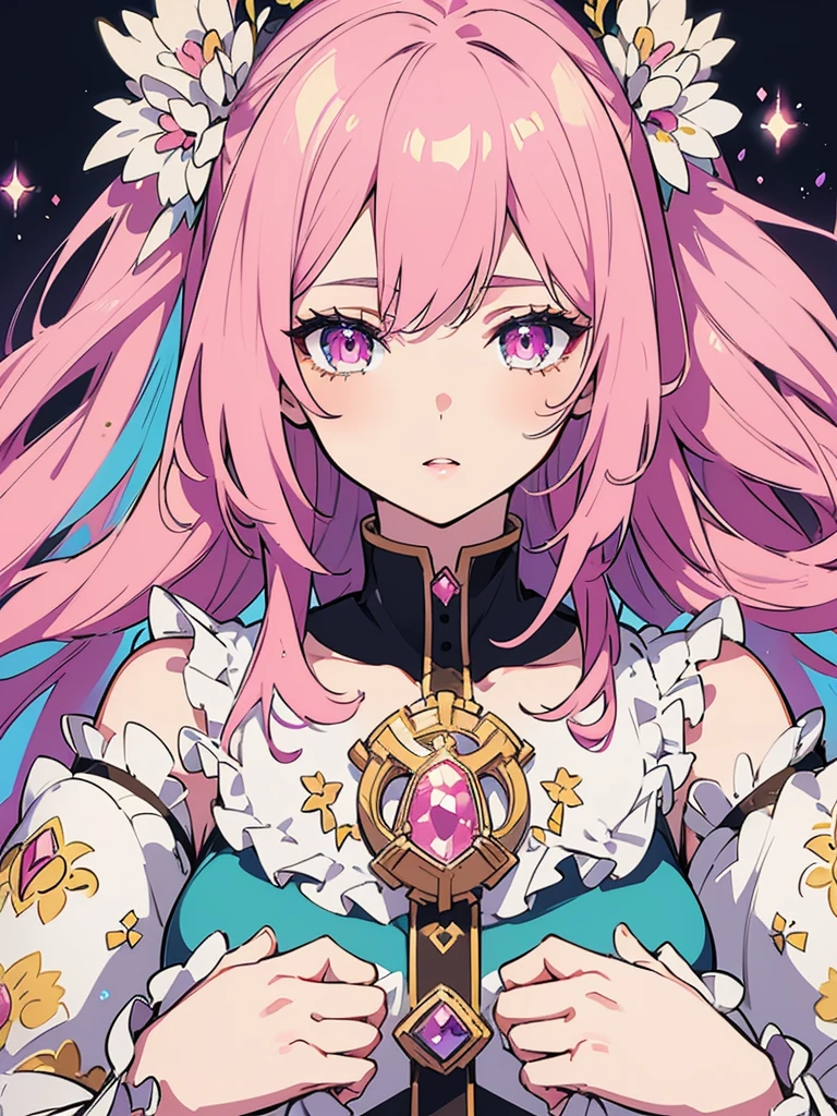 a cute anime girl with pink hair, beautiful detailed eyes, beautiful detailed lips, extremely detailed face, longeyelashes, gorgeous detailed clothing, elegant pose, cinematic lighting, vibrant colors, glowing skin, highly detailed, digital art, masterpiece, photorealistic, 8k, best quality